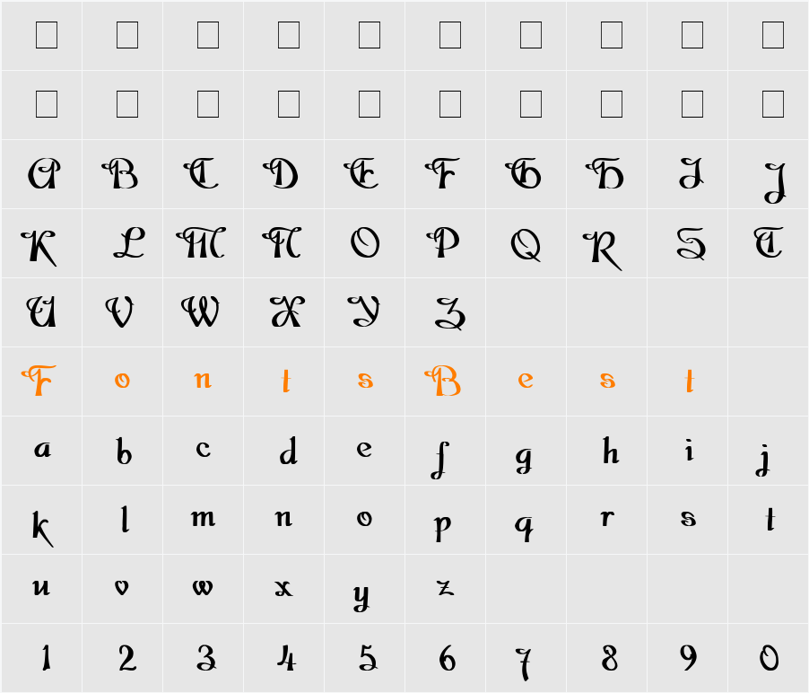 Dobkin Bold Lefty Character Map