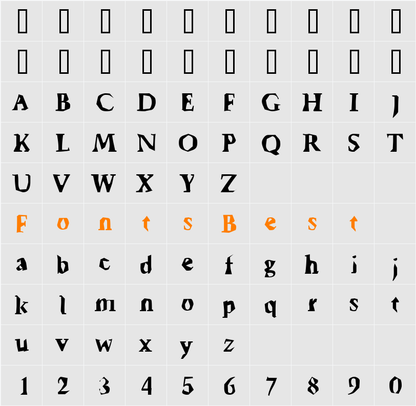 Ticky font Character Map