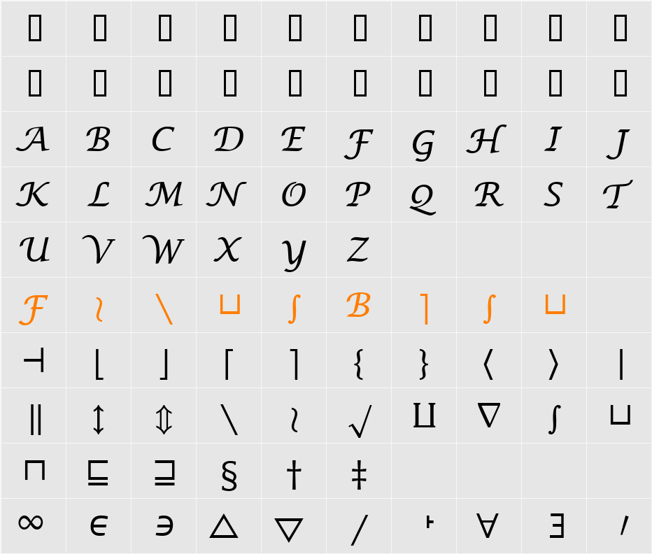 MachadoMathSymbolSSK Character Map