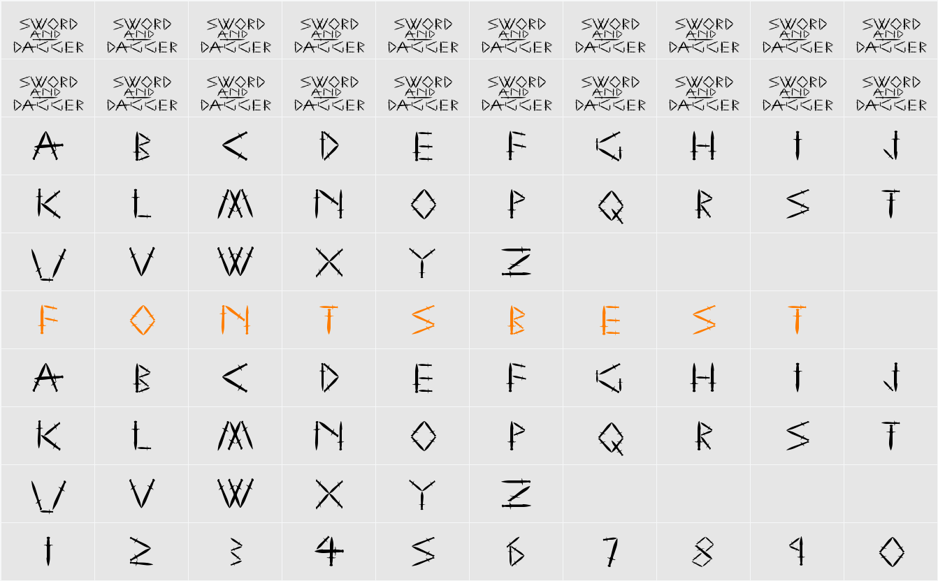 YY Sword and Dagger Character Map