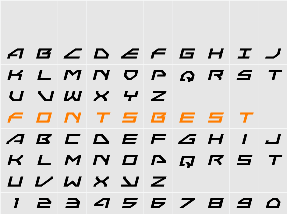 Neo-Navy Expanded Italic Character Map