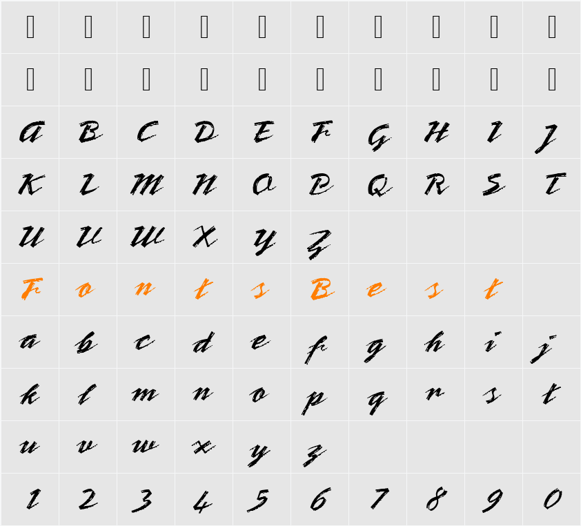 URWBrownD Character Map