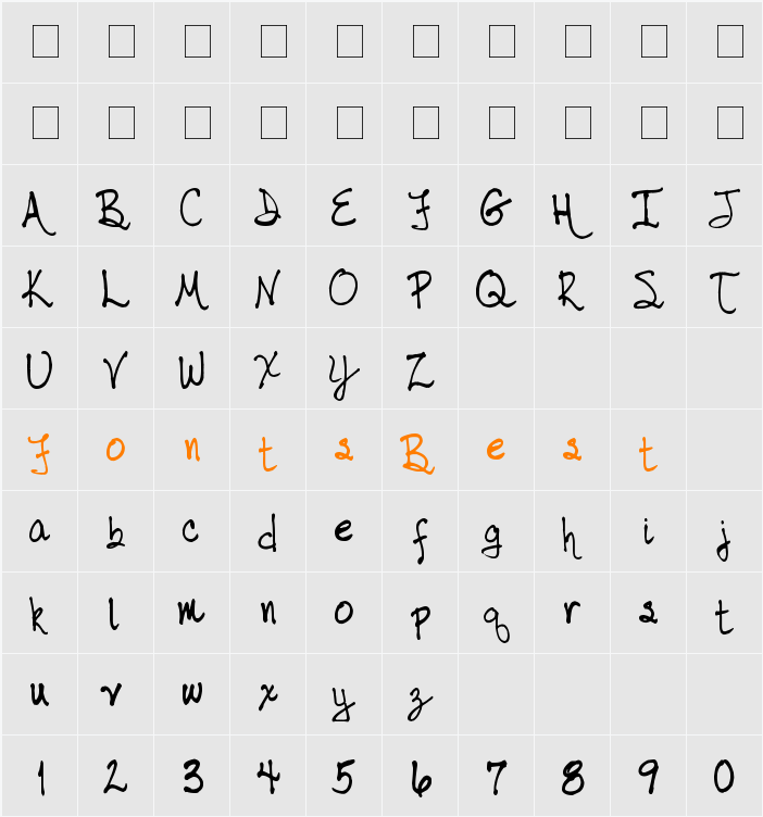tabor handwriting Character Map
