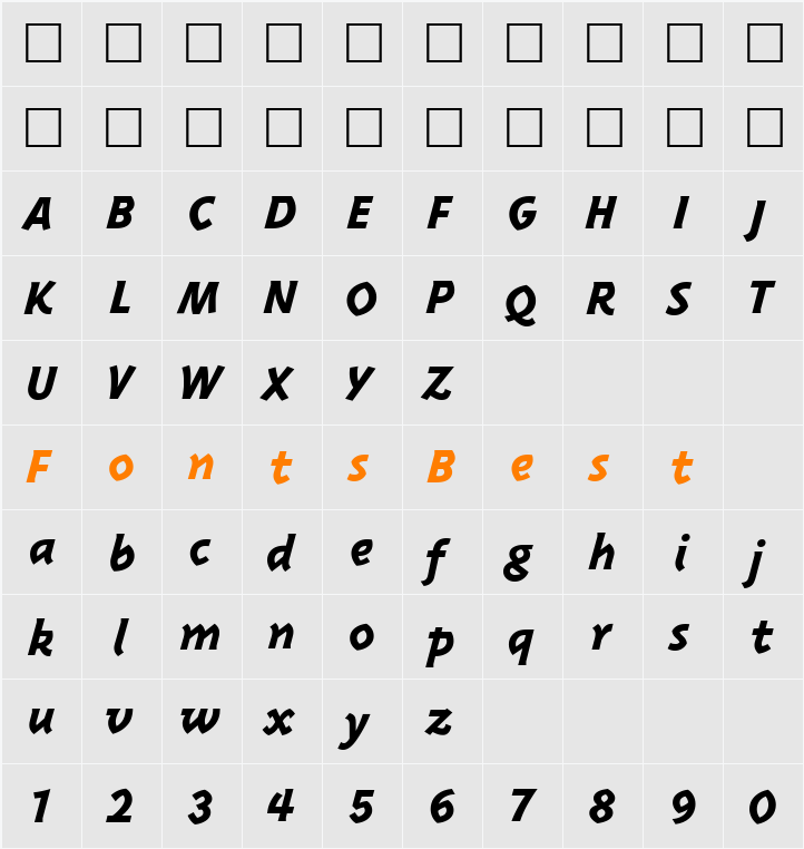 TriplexItalicExtraboldLining Character Map