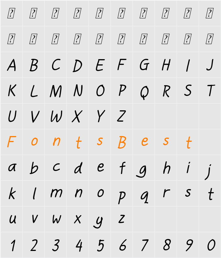 Handgley Character Map