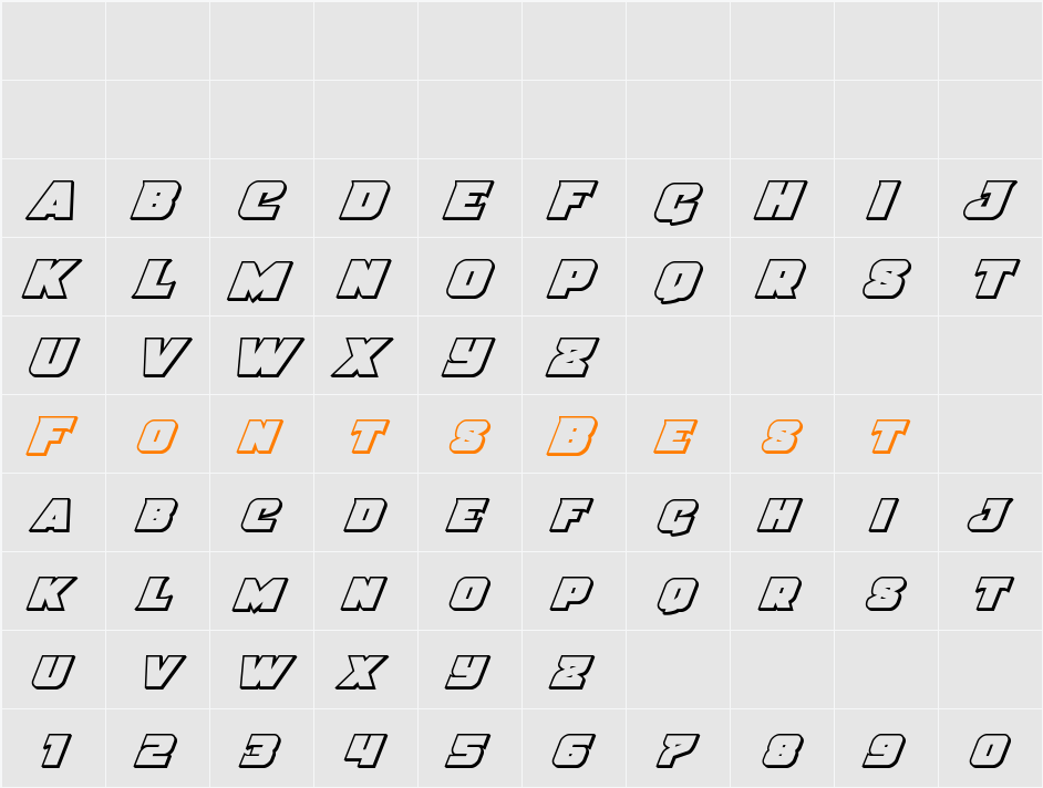Justice Outline Italic Character Map