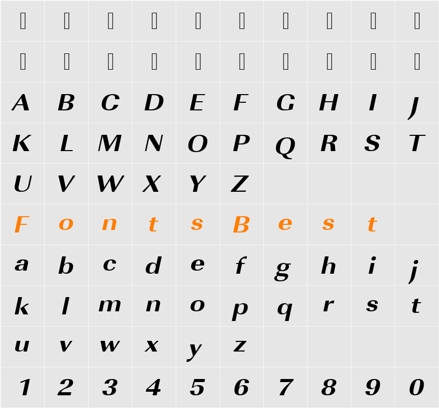 URWImperialTExtBolExtWid Character Map