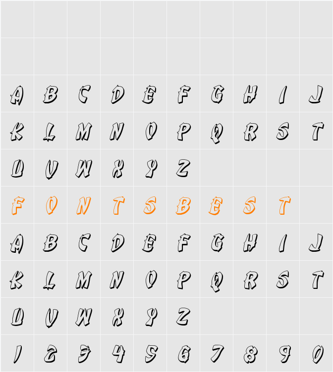 Egg Roll 3D Italic Character Map