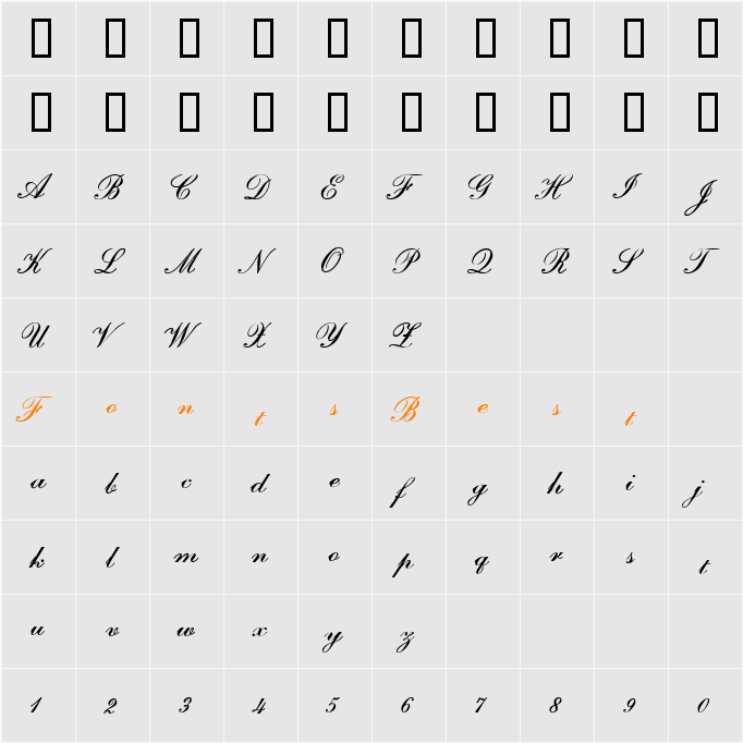 Typo Script Character Map