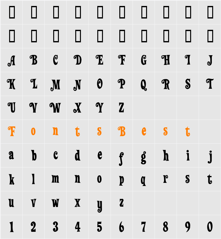 Loose New Roman Swash Character Map