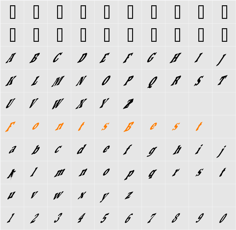 Slant Six B Character Map