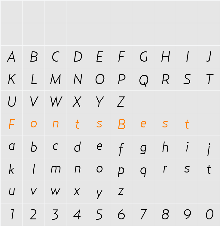Relay-LightItalic Character Map