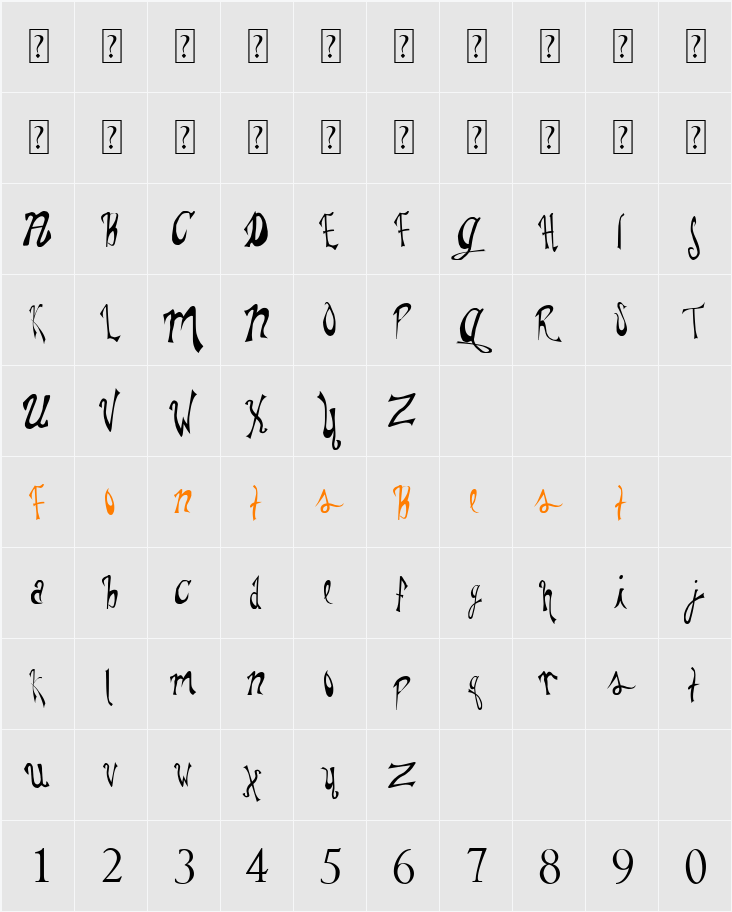 Pauls Whimsy Font Character Map