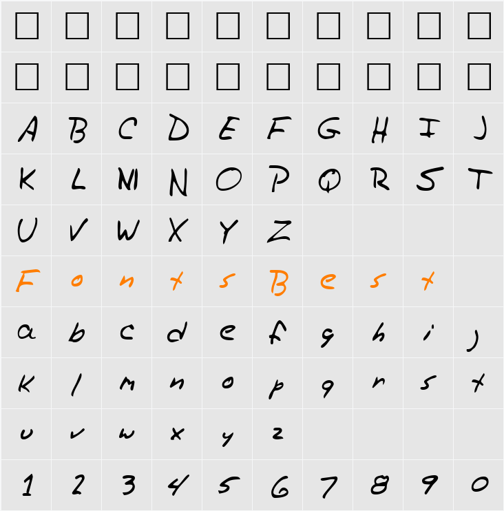 TrasksHand Character Map