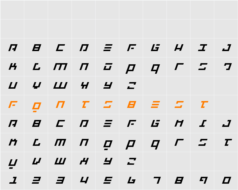 Repulsor Expanded Italic Character Map