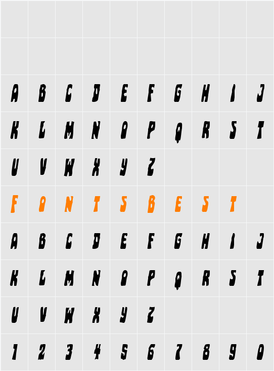 Pocket Monster Condensed Italic Character Map