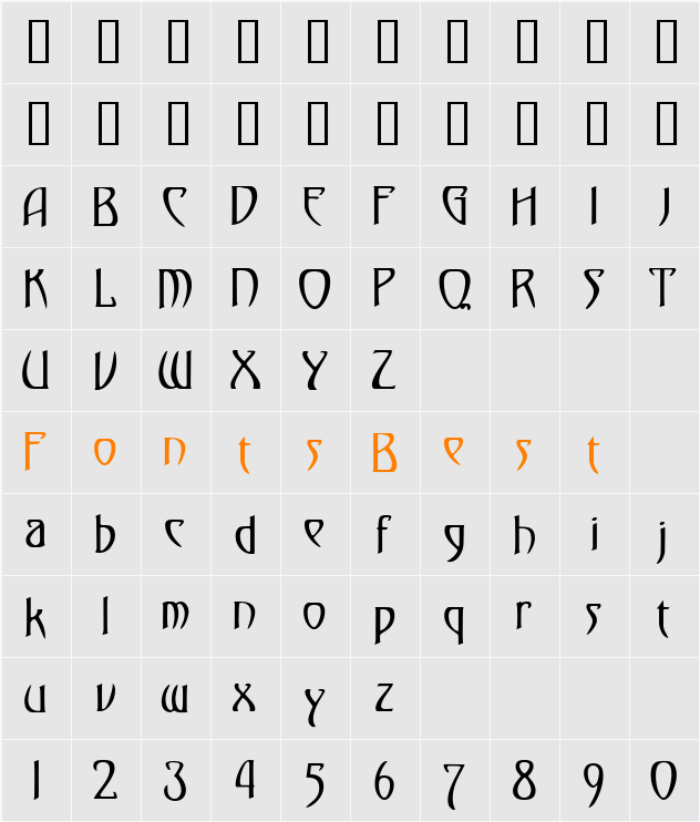 Saga-Condensed Character Map