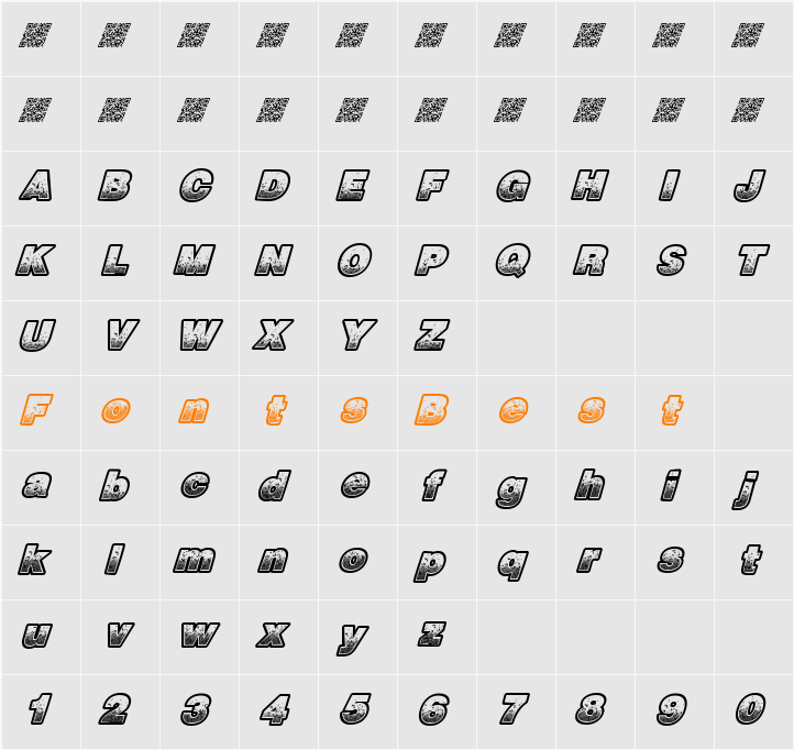 RacingNumbers Character Map