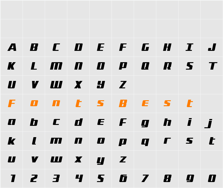 Subadai Baan Expanded Italic Character Map