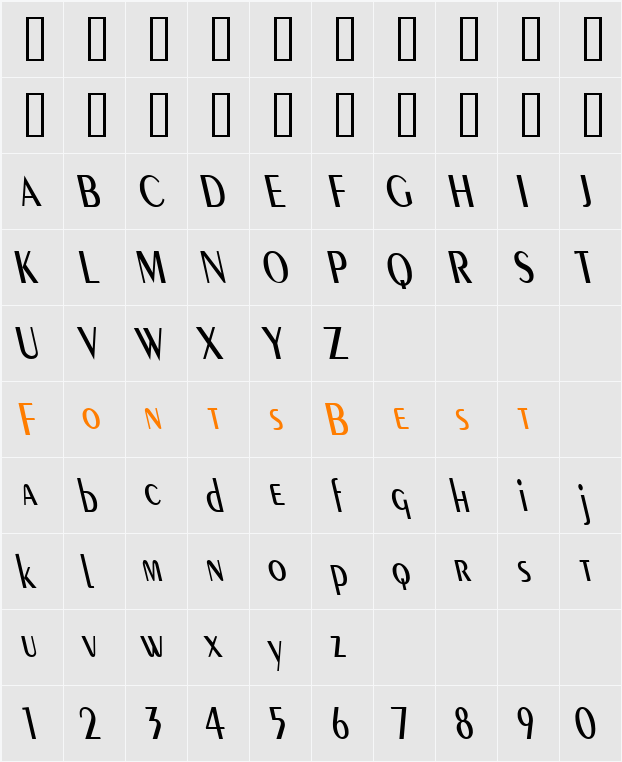 Pare Condensed Reverse Character Map
