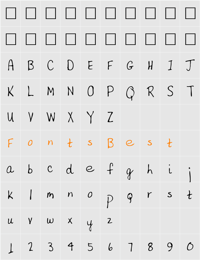 KarensHand Character Map