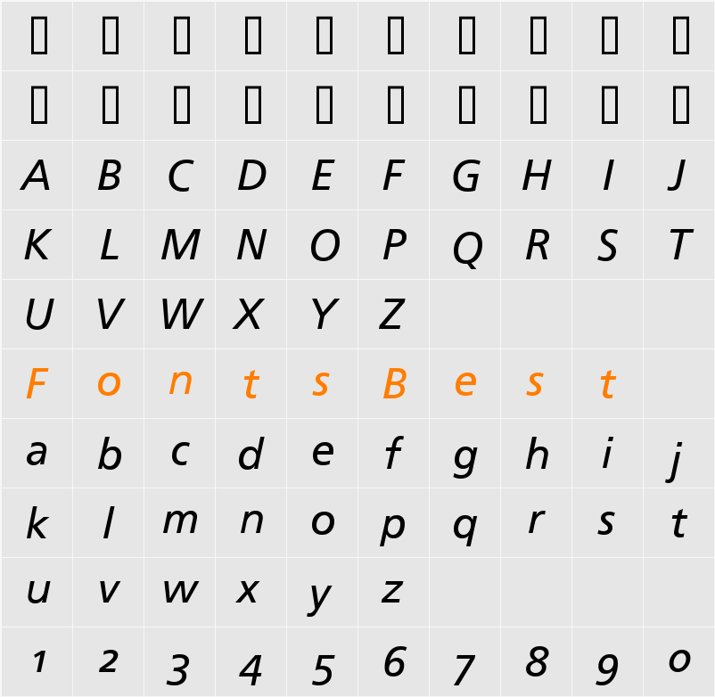 Frutiger Linotype Character Map