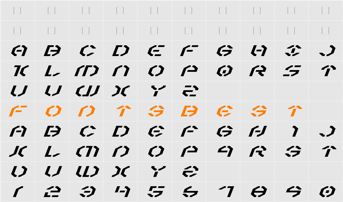 Year 3000 Expanded Italic Character Map