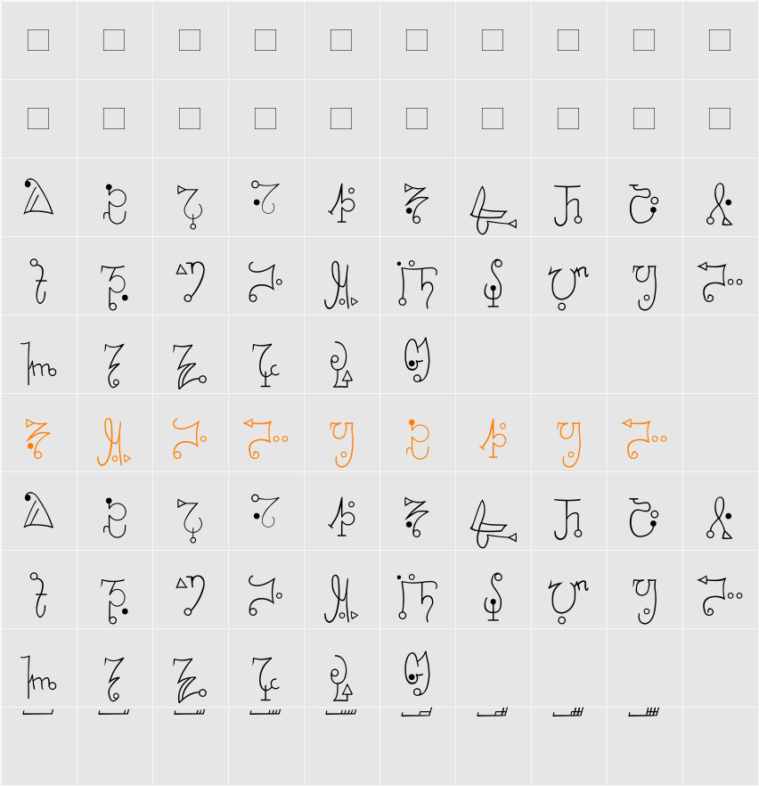 Zhayad Normal Character Map