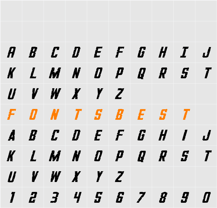 G.I. Incognito Expanded Italic Character Map