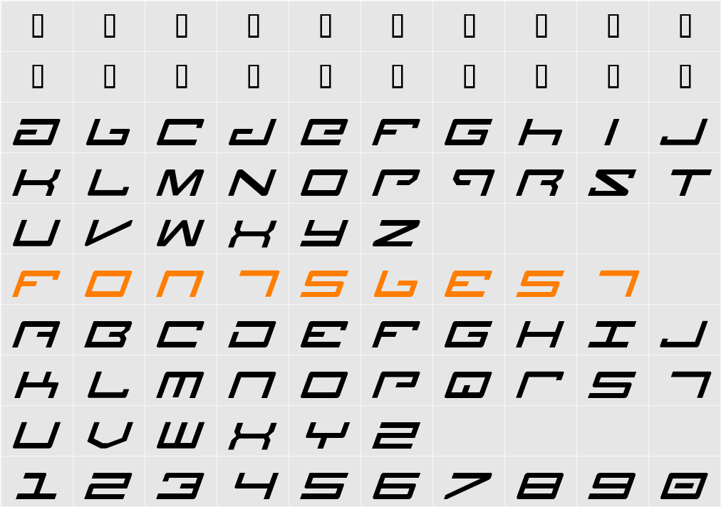 Legion Italic Character Map