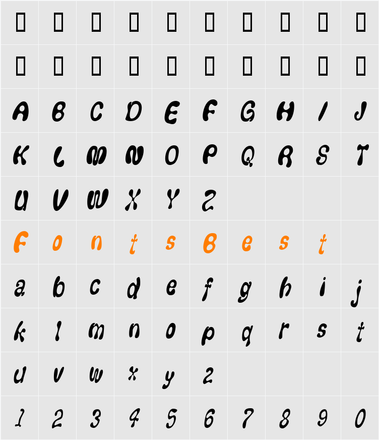 FlufCondensed Character Map