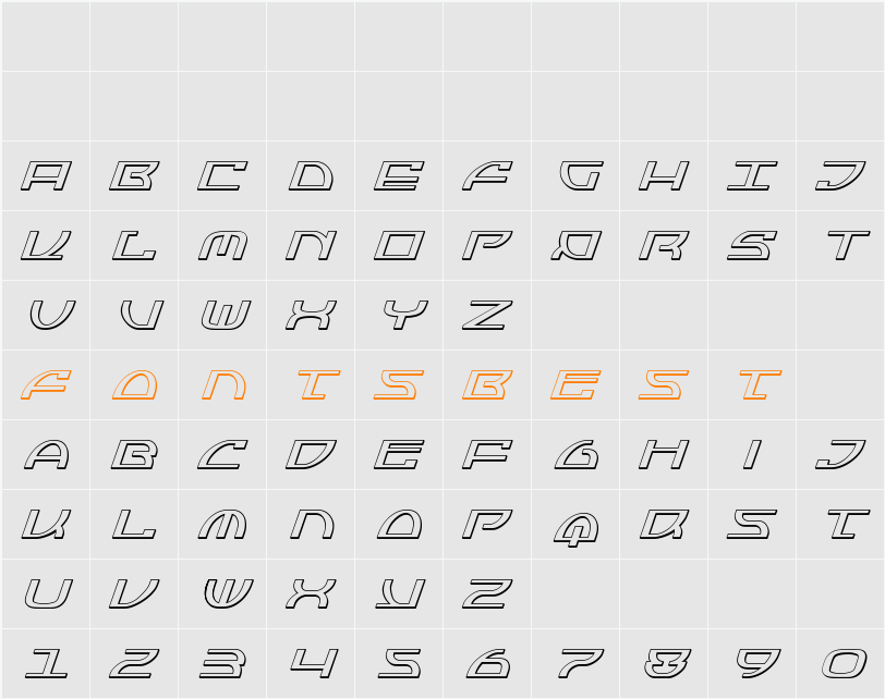 Jumptroops 3D Italic Character Map
