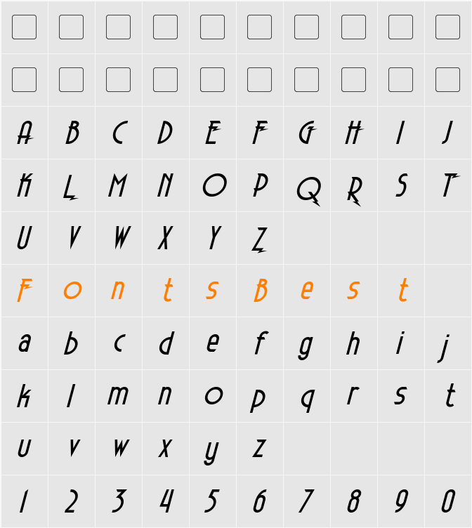 Electrorocket Character Map