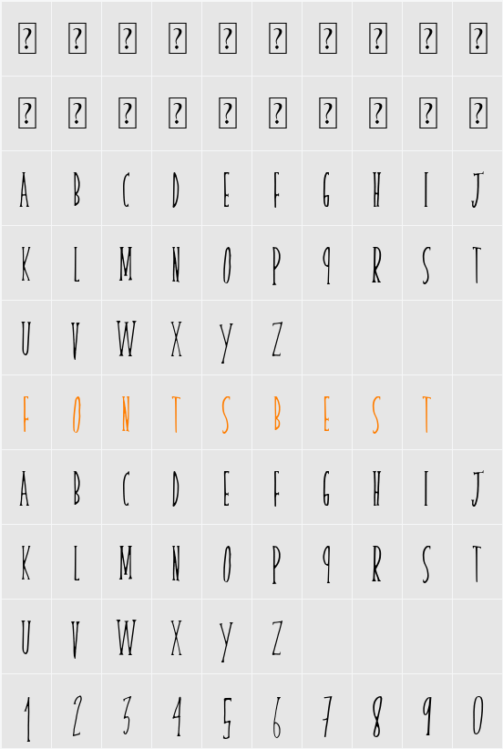 skinnyserif Character Map