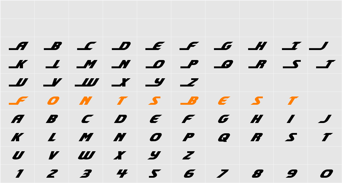 Shining Herald Expanded Italic Character Map