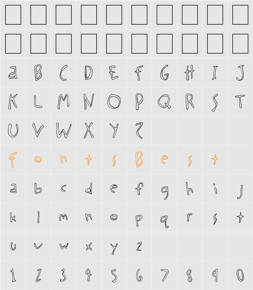 SBC Greetings Outline Character Map