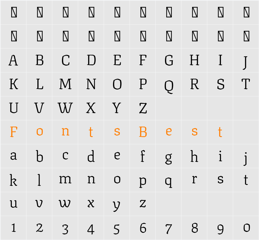 Texturina 24pt ExtraLight Character Map
