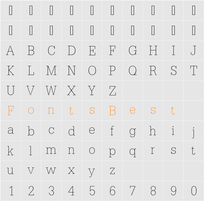 URWTypewriterTExtLigExtNar Character Map