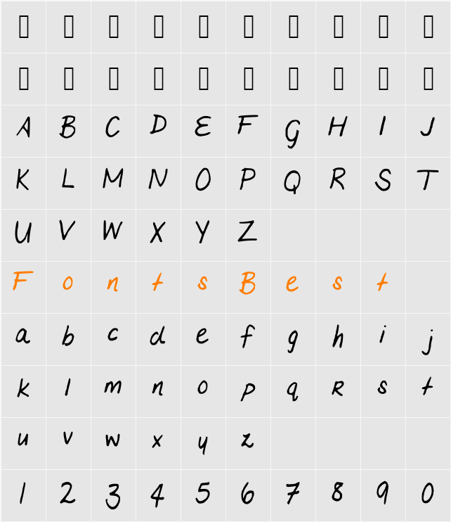 MariasHandwriting Character Map