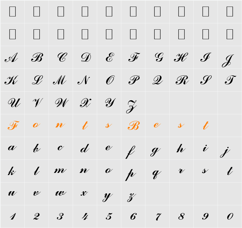 CommercialScript BT Character Map