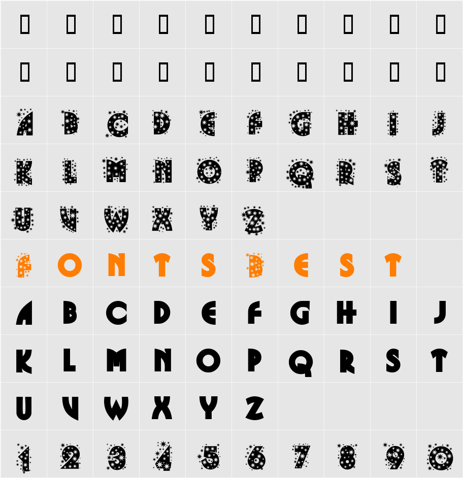 Glitter Font Character Map