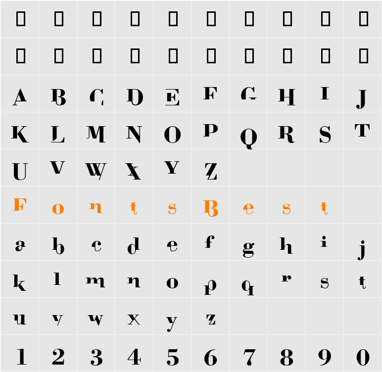 BodoniMutant Character Map