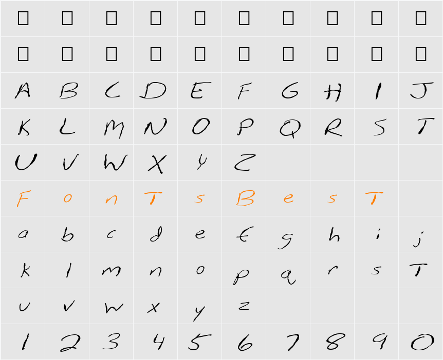 FZ HAND 12 MANGLED ITALIC Character Map