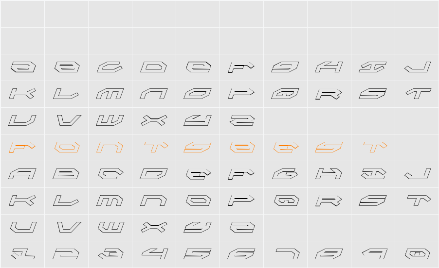 Taskforce Outline Italic Character Map