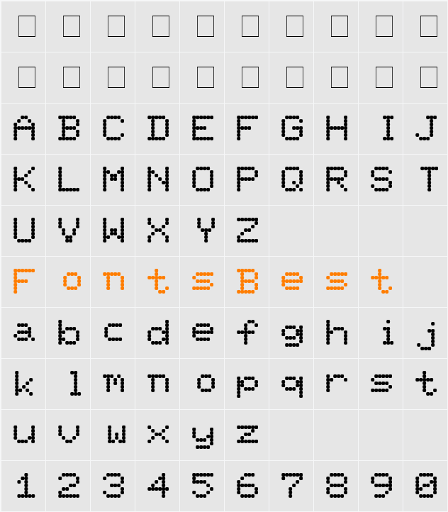 Pixel Screen Font Character Map
