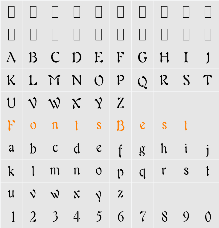 Freedom 9-Condensed Character Map
