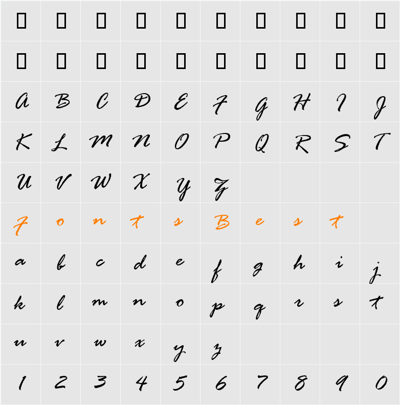 Rage Italic Character Map