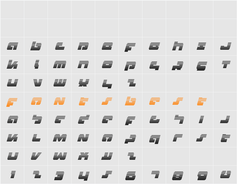 Boomstick Gradient Italic Character Map