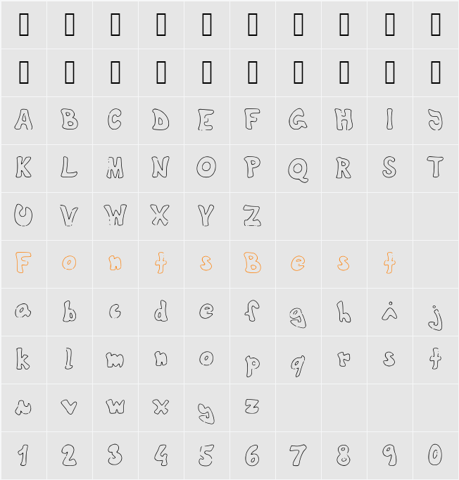 TheShyFamilyoutlinefont Character Map