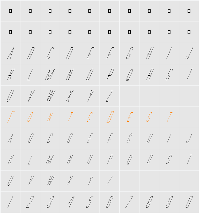 FZ BASIC 27 ITALIC Character Map